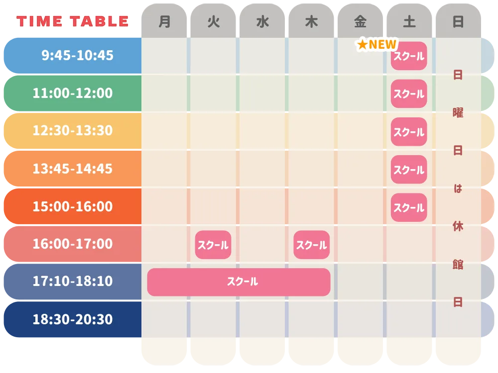 スケジュール（トランポリンスクールコース） ※2025年12月時点